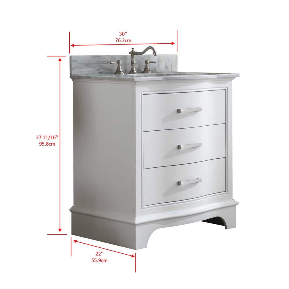 Monroe 30" White Solid Wood Single Vanity with Carrara Marble Top