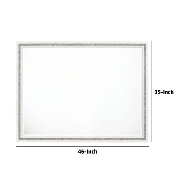 46 inch Solid Wood Mirror Shimmering Silver Accent Landscape White