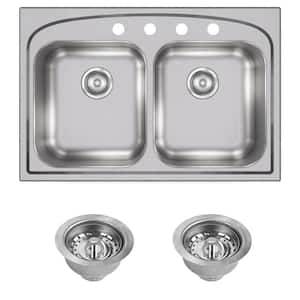 Pergola Drop-In Stainless Steel 33 in. 4-Hole Double Bowl Kitchen Sink with Drain