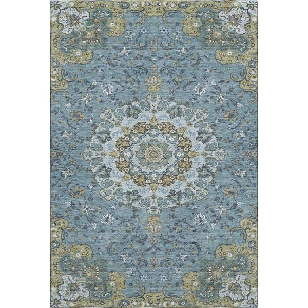 Mayfield Premium Machine Washable Abstract AMF2489 Teal 10 ft. x 14 ft. Area Rug