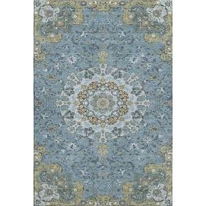 Mayfield Premium Machine Washable Abstract AMF2489 Teal 8 ft. x 10 ft. Area Rug