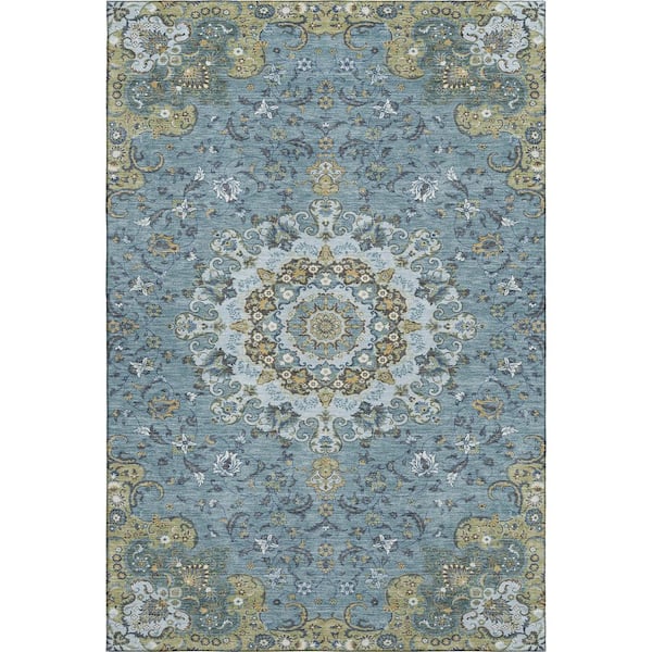 Mayfield Premium Machine Washable Abstract AMF2489 Teal 9 ft. x 12 ft. Area Rug