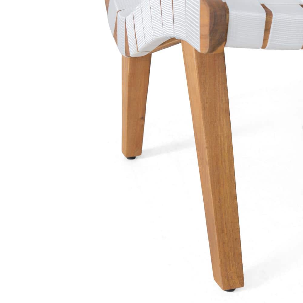 White and Teak Armless Rope Weave Lounge Chair Set