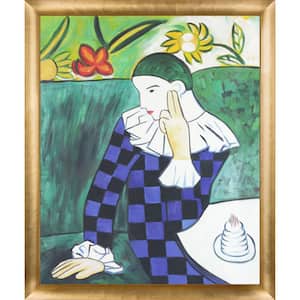 Harlequin Leaning on his Elbow by Pablo Picasso Gold Luminoso Framed Abstract Oil Painting Art Print 23 in. x 27 in.