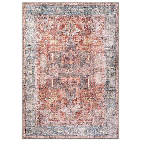 World Rug Gallery Amber Multi 5 ft. x 7 ft. Vintage Inspired Distressed Machine Washable Area Rug