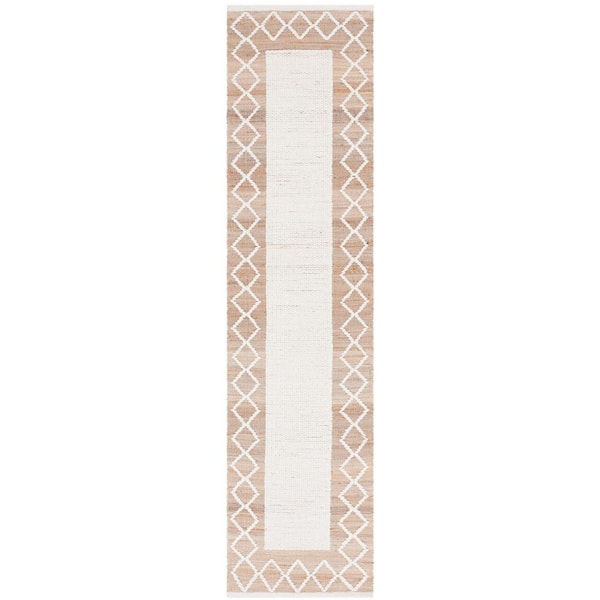 SAFAVIEH Natural Fiber Beige/Ivory 2 ft. x 9 ft. Diamond Border Runner Rug