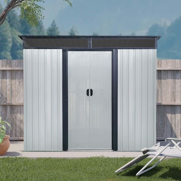 8 ft.W x 6 ft.D Outdoor Metal Storage Shed, Tool House with Lockable Sliding Doors,Transparent Plate, White (45 sq. ft.)