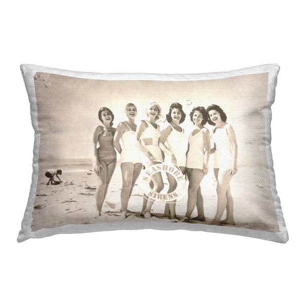 Stupell Industries Vintage Seashore Sirens Grey Rectangular Outdoor Throw Pillow