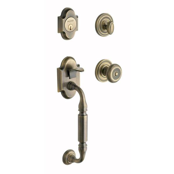 Baldwin Canterbury Single Cylinder Satin Brass and Black Door Handleset with Colonial Knob