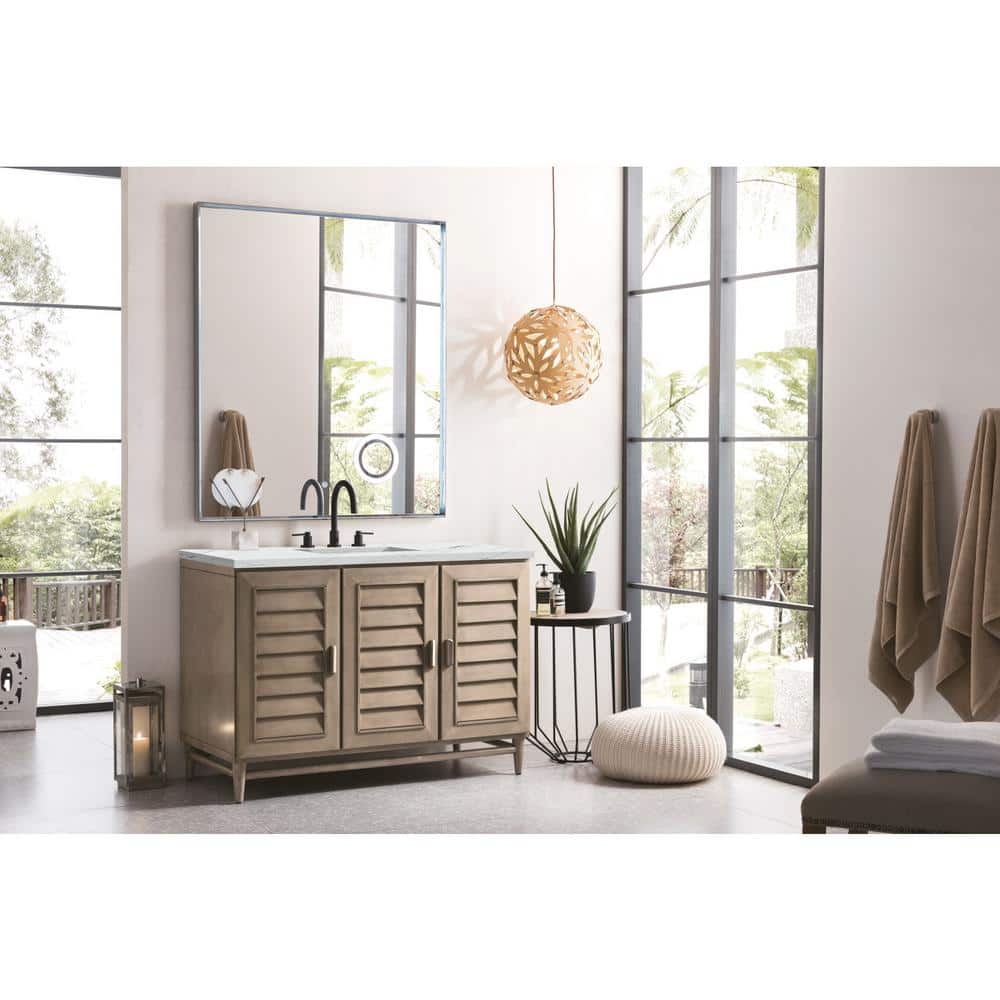 Portland 48.0 in. W x 23.5 in. D x 34.3 in. H Bathroom Vanity in Whitewashed Walnut with Ethereal Noctis Quartz Top price history on PriceWatchPro