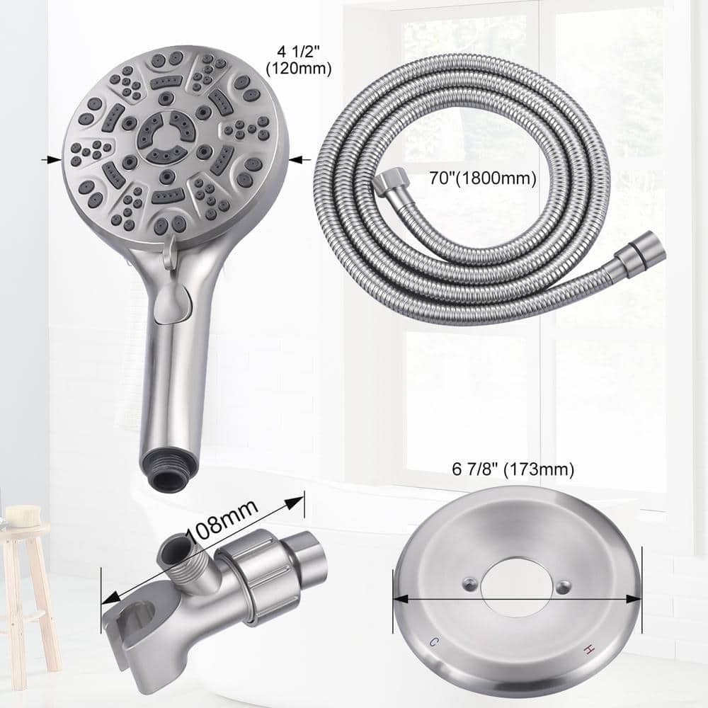 Brushed Nickel 7-Spray Wall Mounted Shower Faucet with Handheld