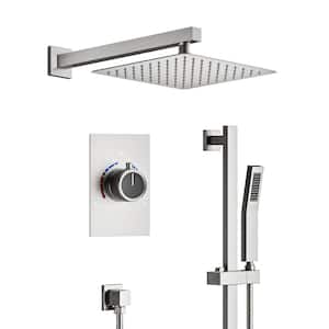 2-Spray 10 in. Wall Mount Dual Fixed and Handheld Shower Head in Brushed Nickel (Valve Included)