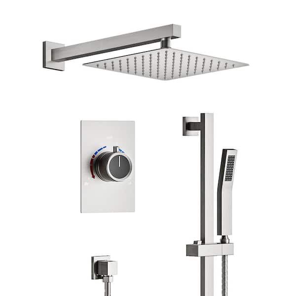 CRANACH 2-Spray 10 in. Wall Mount Dual Fixed and Handheld Shower Head 2.5 GPM in Brushed Nickel (Valve Included)