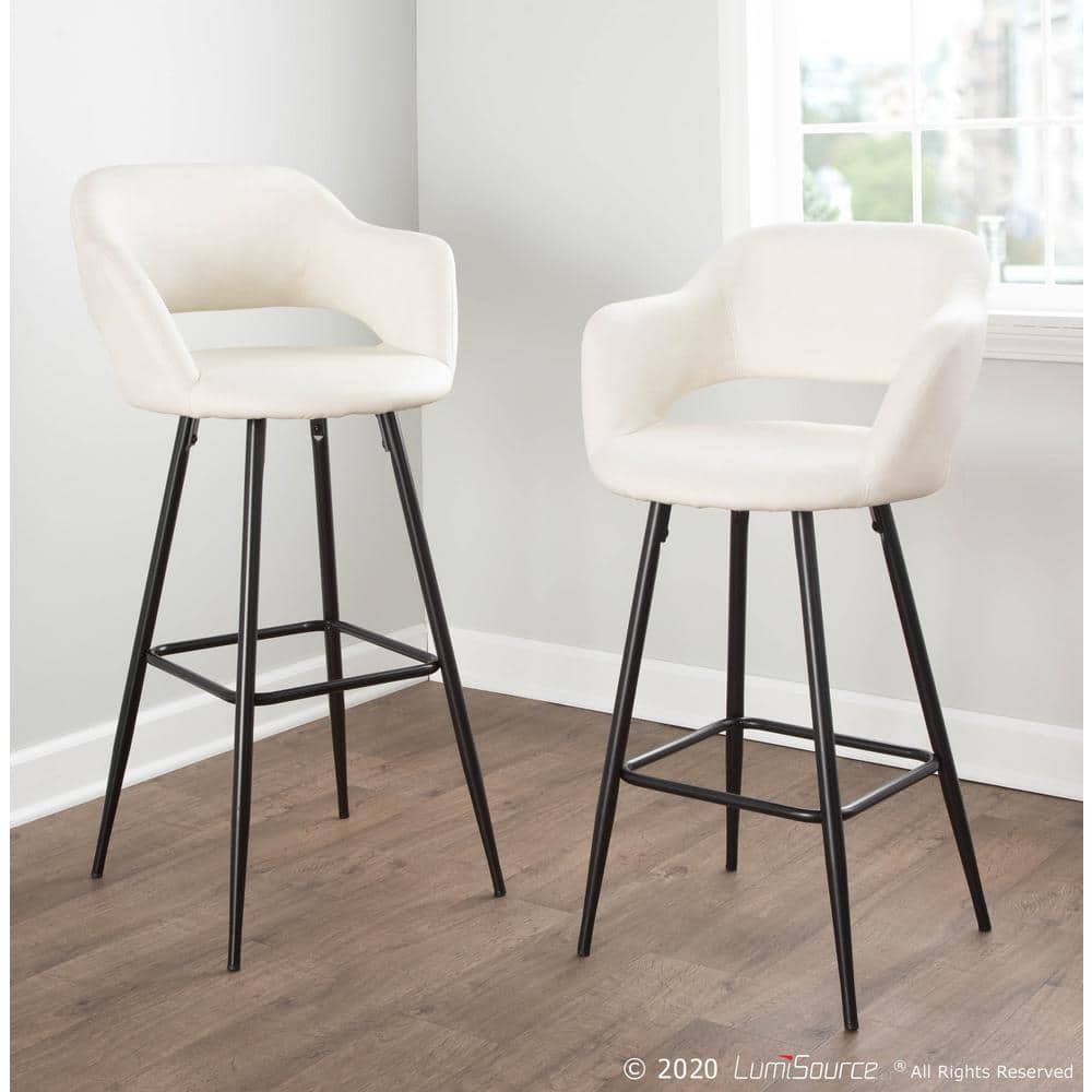 Set of 2 Black Metal and Cream Faux Leather Bar Stools