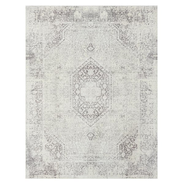 Unbranded Melody Gray/Ivory 2 ft. 8 in. x 3 ft. 10 in. Contemporary Power-Loomed Medallion Rectangle Area Rug