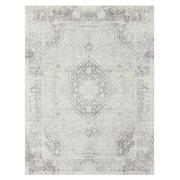 LR Home Melody Gray/Ivory 7 ft. 10 in. x 9 ft. 10 in. Contemporary Power-Loomed Medallion Rectangle Area Rug