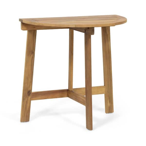 Unbranded Natural Acacia Wood Half-Round Folding Bistro Table-Space-Saving Outdoor Patio Table for Balcony & Small Spaces