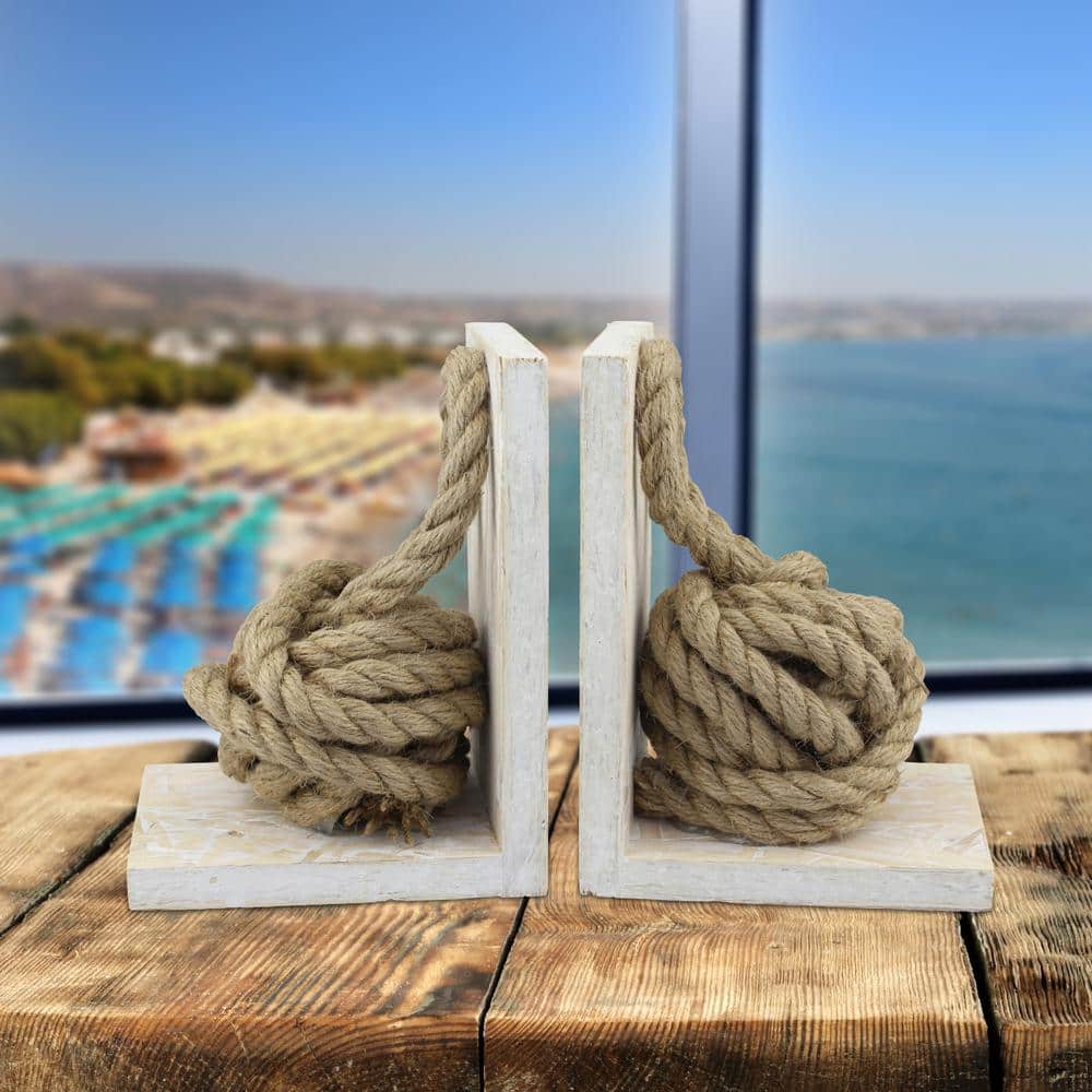 Pack of 2 Stonebriar SB-6066S2 Beach House White Wood Bookends