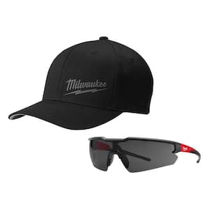 Large/Extra Large Black Fitted Hat and Safety Glasses with Tinted Anti-Scratch Lenses