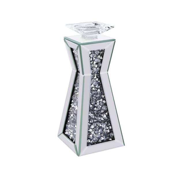 Benjara Silver Large Hourglass Shape Candle Holder with Faux Crystals