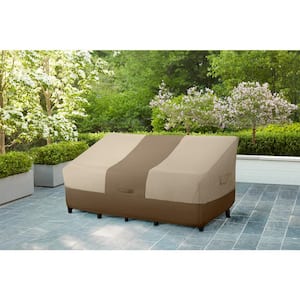 WELLCOOL Patio Loveseat Cover 100% Waterproof Heavy Duty Outdoor Sofa Bench Cover 58 W x 34 D x 31 H, Beige & L.Grey Patio Lawn Furniture Covers with Air Vent and Handles