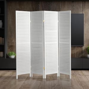 White 6 ft. Tall Wooden Louvered 4-Panel Room Divider