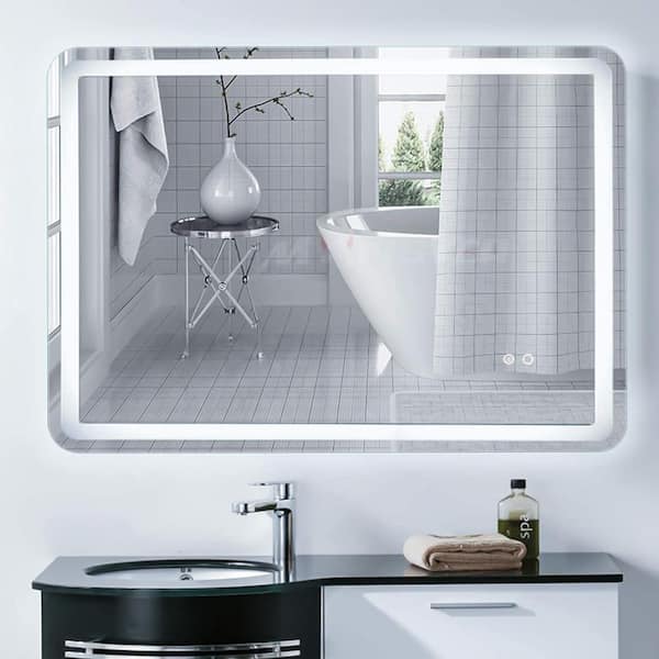 HBEZON 28 in. W x 36 in. H Large Rectangular Frameless Anti-Fog LED Light Wall Bathroom Vanity Mirror in White