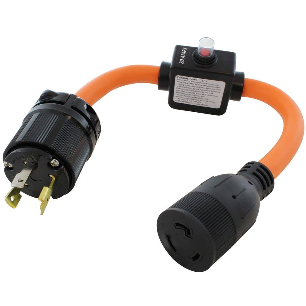 30A 3-Prong L5-30P Locking Plug to L5-20R Connector with 20A Inline Breaker 1.5ft 10/3 STW Indoor/Outdoor Cord in Orange price history on PriceWatchPro