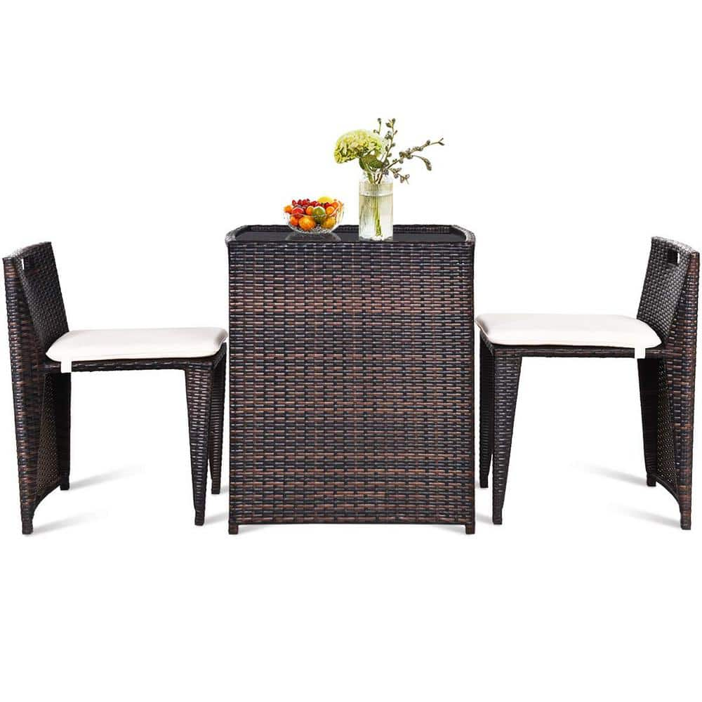 Alpulon Brown 3-Piece Wicker Patio Conversation Set with White Cushions ...