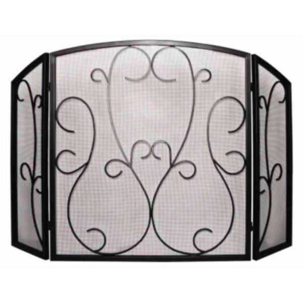 Pleasant Hearth Elizabeth Scroll Aged Black 3-Panel Fireplace Screen-DISCONTINUED