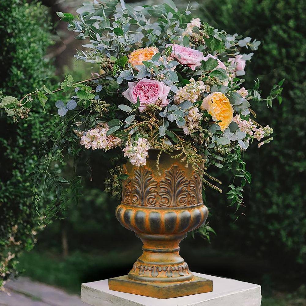 Classic Weathered Brown 18" MgO Urn Planter for Outdoor Elegance