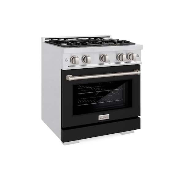 30 in. Select Gas Range with 4 Burner Cooktop and Convection Gas Oven in Satin Stainless Steel with Black Matte Door