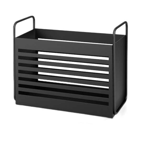 Black 11.02 in. x 4.72 in. x 9.05 in. Metal Free-Standing Design Magazine Rack with Rust-Resistant and Water-Resistant