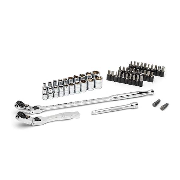 GEARWRENCH 1/4 in. Drive 6-Point SAE/Metric Slim Flex-Head Ratchet and Socket Mechanics Tool Set (55-Piece)