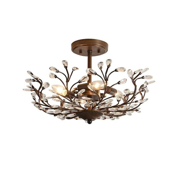 Alina 18 in. 4-light Bronze Finish Crystal Beaded 9-Branch Semi-Flush Mount