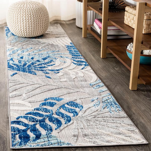 Blue Grey Toile Non Skid Indoor Outdoor Accent Area Rug Runner Carpet Mat  24x72