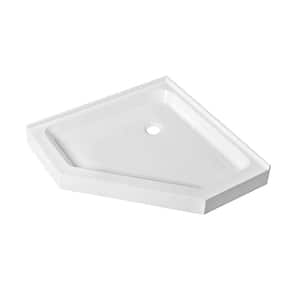32 in. L x 32 in. W Neo Angle Threshold corner Shower Pan Base with center drain in white