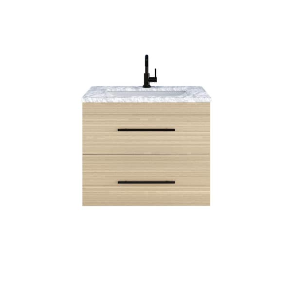 VOLPA USA AMERICAN CRAFTED VANITIES Napa 30 in. W x 22 in. D x 21.75 in. H Single Sink Bath VanityWall in Sand Pine with White Carrera Marble Countertop