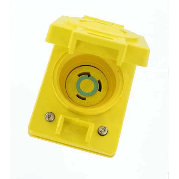 30 Amp 250-Volt Wetguard Flush Mounting Locking Grounding Outlet with Cover, Yellow 69W48
