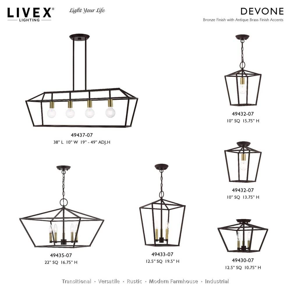 Devone Transitional 4-Light Linear Chandelier in Bronze/Antique Brass