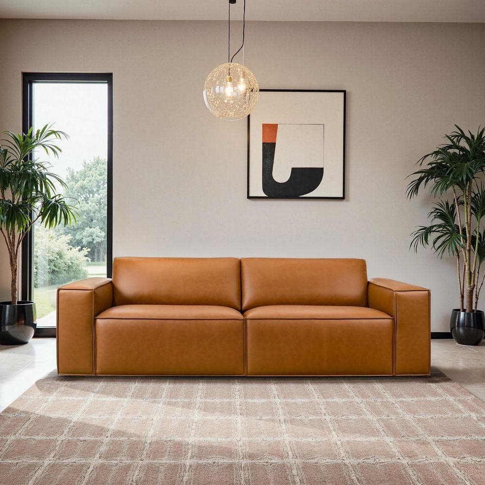 Ashcroft Furniture Co Wilmington 92.5 in. Square Arm Faux Leather