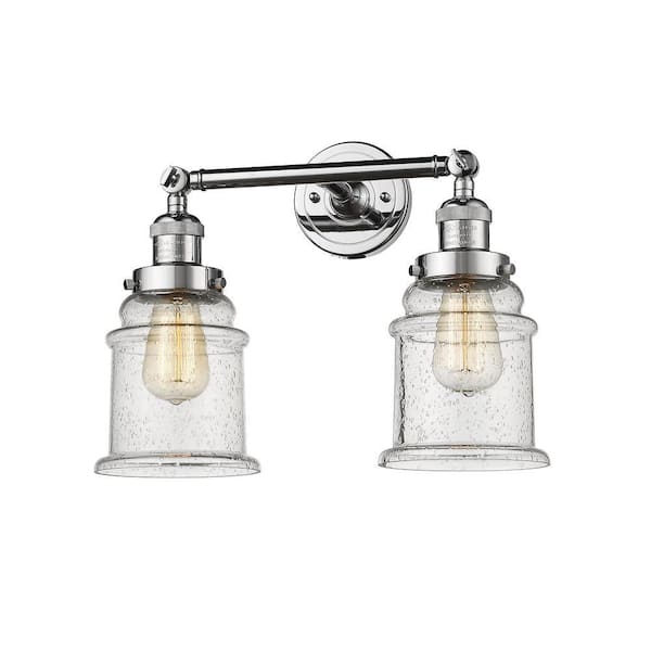Canton 16.5 in. 2-Light Polished Chrome Vanity Light with Glass Shade