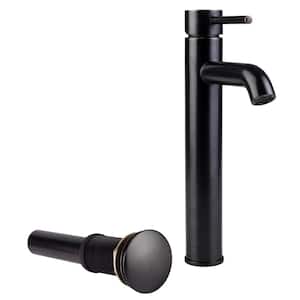 Single Hole Single-Handle High-Arc Vessel Bathroom Faucet with Drain in Oil Rubbed Bronze