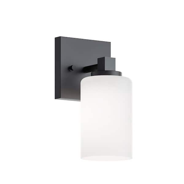Leo 1-Light Black Wall Sconce with Clear Glass Shade
