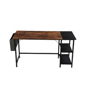 23.62 in. W Metal Black and Brown Framed Home Office Computer Writing Corner Wood Desk with 2 Shelves