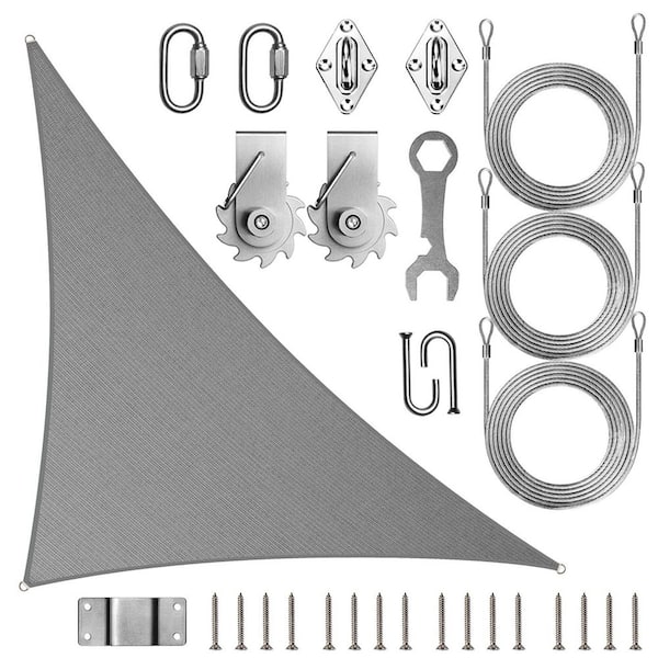 24 ft. x 24 ft. x 33.9 ft. Right Triangle Sun Shade Sail Canopy Fabric Cloth with Hardware TAWAL-Gray