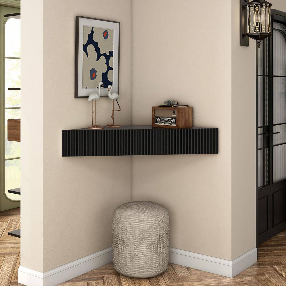 Emmeline 47 in. Black Particle Board Corner Floating TV Stand Fits TVs Up to 45 in. With Hidden Door price history on PriceWatchPro