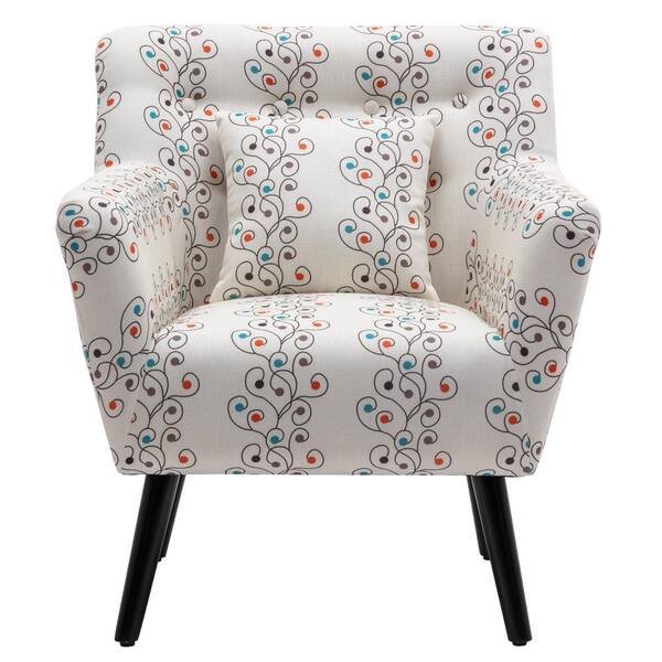 Huluwat Beige and Blue Flower Upholstered Accent Chair with Pillow for Living Room
