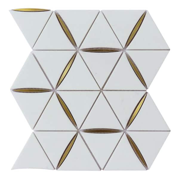 MOLOVO Natural Bianco White and Gold 11.82 in. x 10.44 Hexagon Polished Marble Mosaic Tile Sample