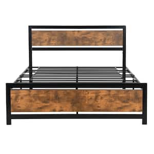 Black Metal Frame Queen Size Platform Bed with Headboard and Footboard, No Box Spring Needed